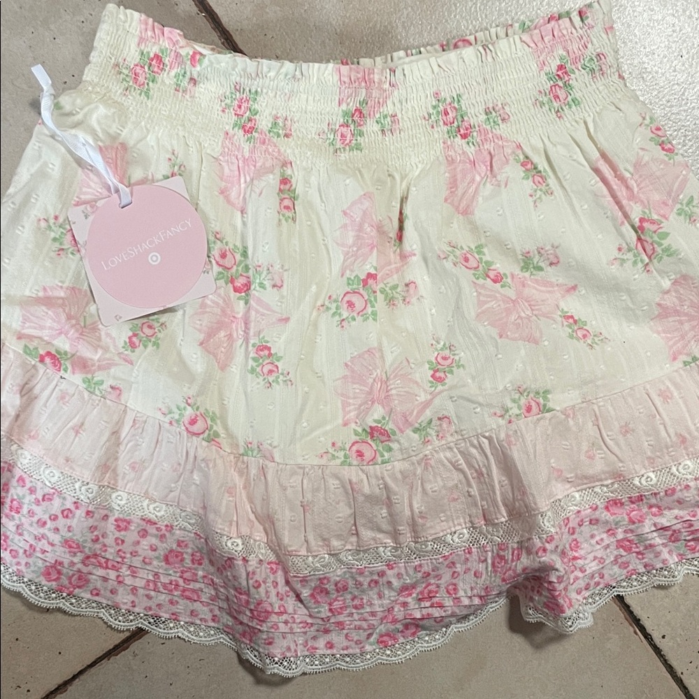 LoveShackFancy target girls 16 Cream & Pink Floral Ruffled Skirt
